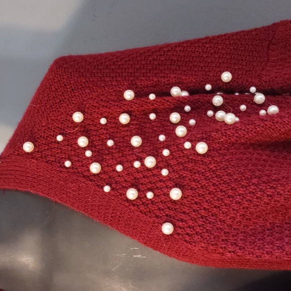 Shein Frenchy Pearls Red Burgundy Womens Sweater Open Front Cardigan Sz 3XL - Picture 6 of 10